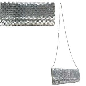 Vintage 90s/00s Satin Metal Mesh Clutch Bag | Crossbody w/ Chain Strap - GUC